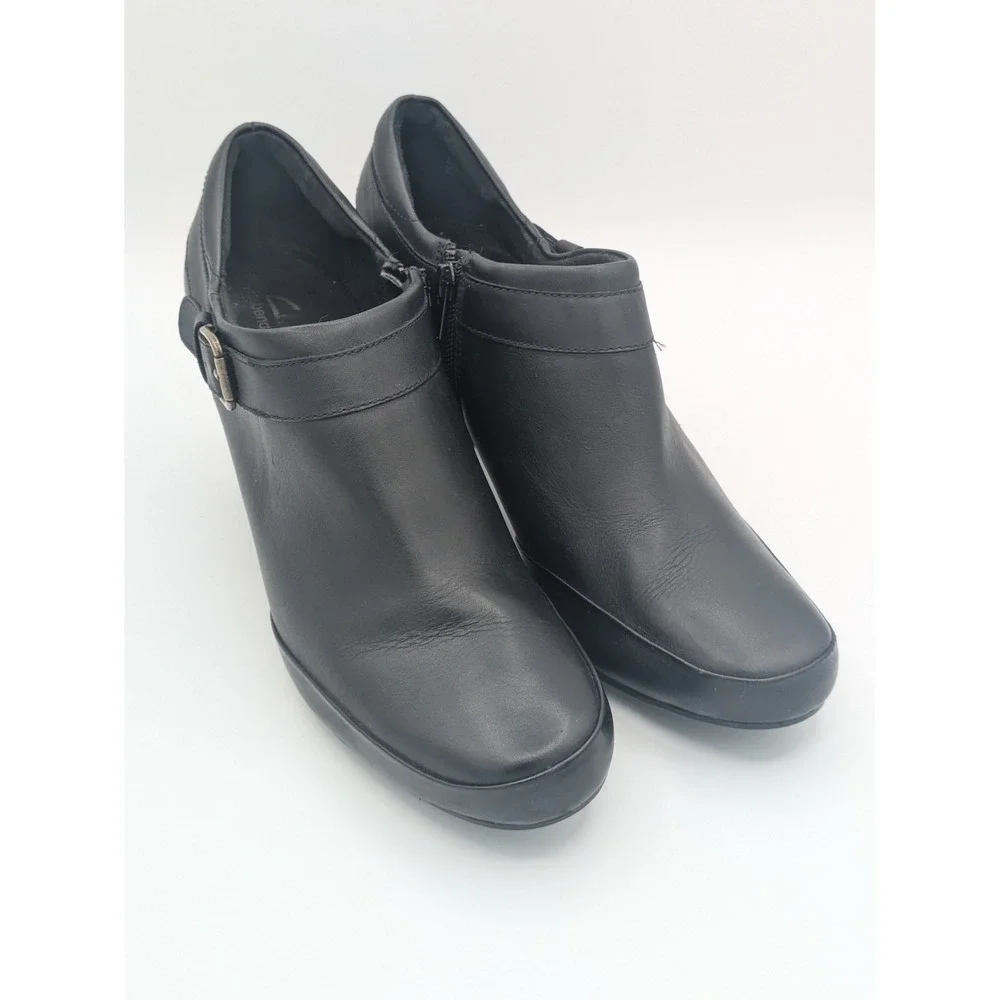 Clarks Bendables Leather Booties‎ 11N Black Buckle Ankle Boots 63046